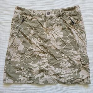Eddie Bauer Womens 6P Green Khaki Floral Camo Cargo Skirt Mini 100% Cotton